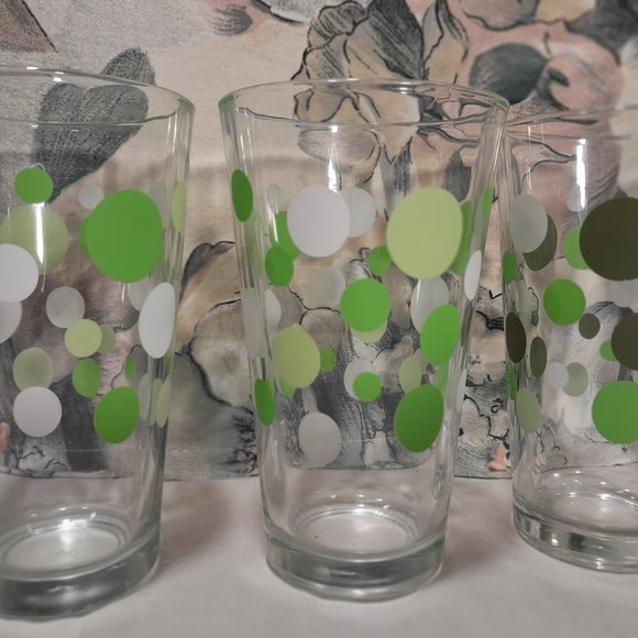 Set of Six Vintage Libbey Polka Dot Drinking Glasses - Green and Purple - 16oz - Picture 4 of 8